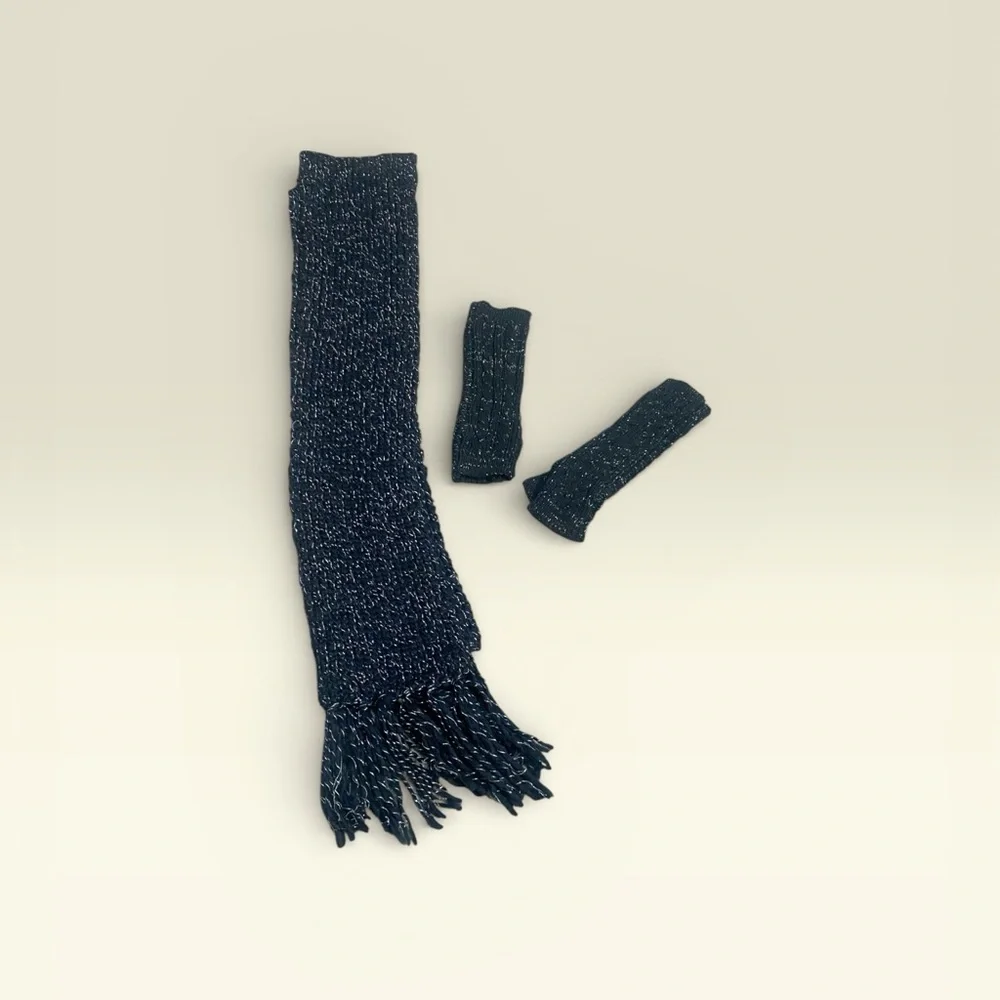 Joe Boxer Black Scarf With Speckled Gold and Fingerless Gloves Set